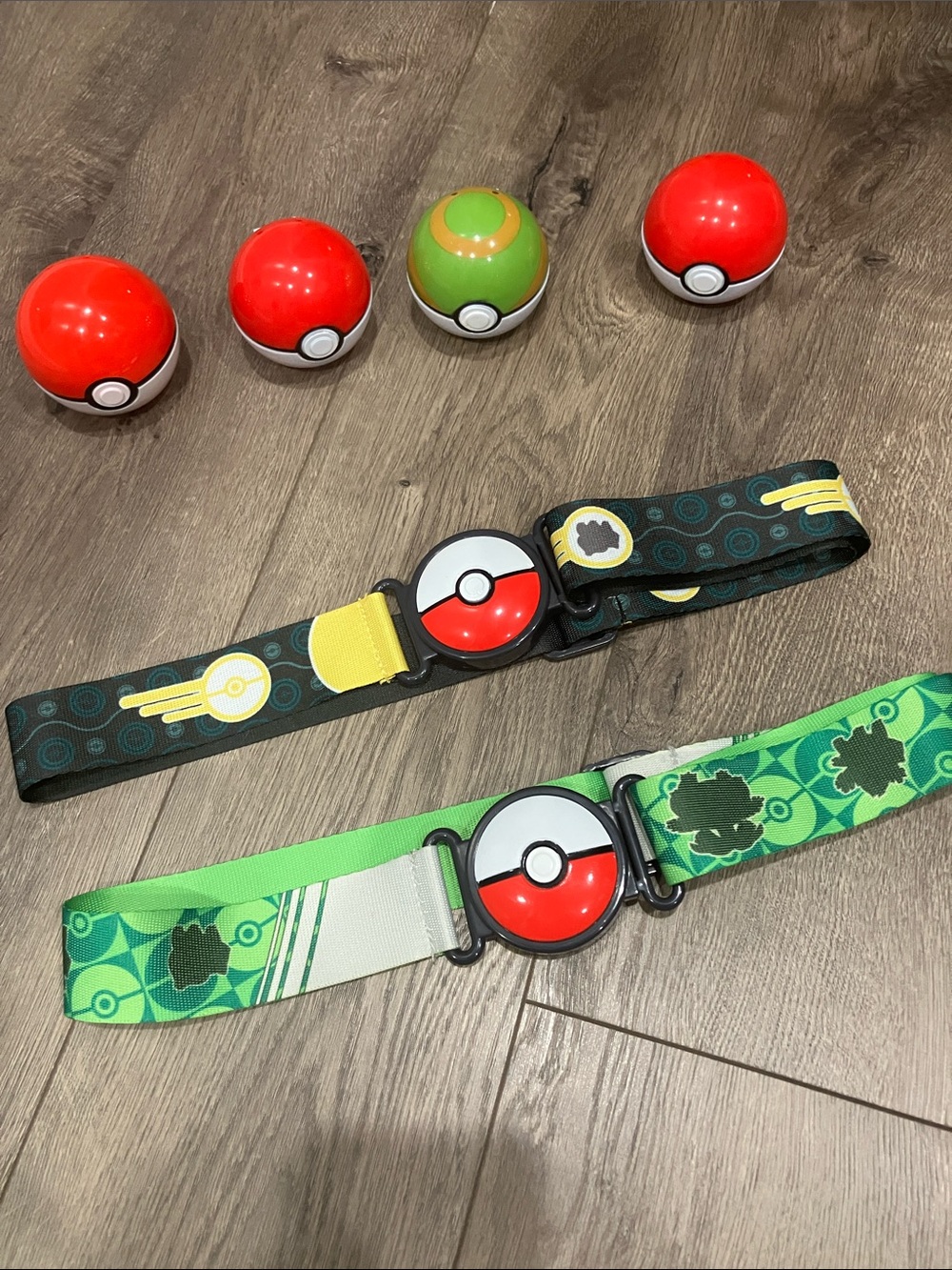 Pokemon Green and Black Kids Poké Ball Belt Duo with Red Buckles